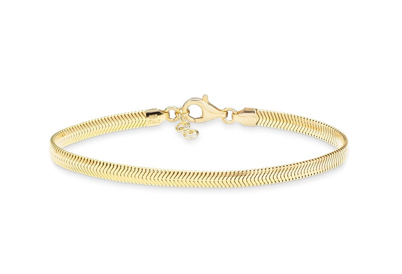 Miabella Italian Solid 925 Sterling Silver, 18K Yellow Gold Plated 4mm Domed Herringbone Snake Chain Link Bracelet for Women Men, Made in Italy (yellow-gold-plated-silver, Length 6.5 Inches+0.5ext.) - Image 1